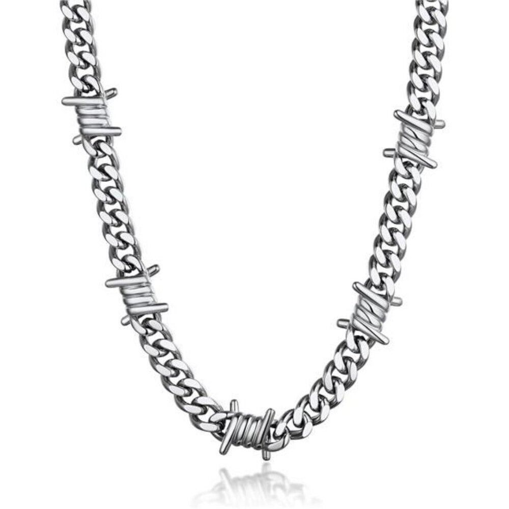 Barbed Wire Cuban Chain Necklace Gothic Punk Choker Stainless Steel Unisex